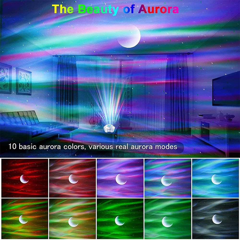 3in1 3D Aurora Laser Moon Starry Sky Projector Light Built in Music Speaker and timer 360° Dymaic Night Lamp Home Bedroom Decor