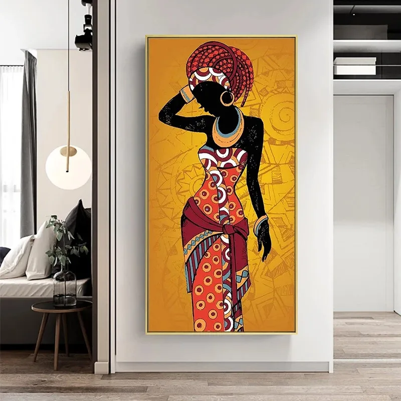 

African Art Black and Gold Woman Scandinavian Canvas Painting Posters and Prints Cuadros Wall Art Pictures for Home Decoration