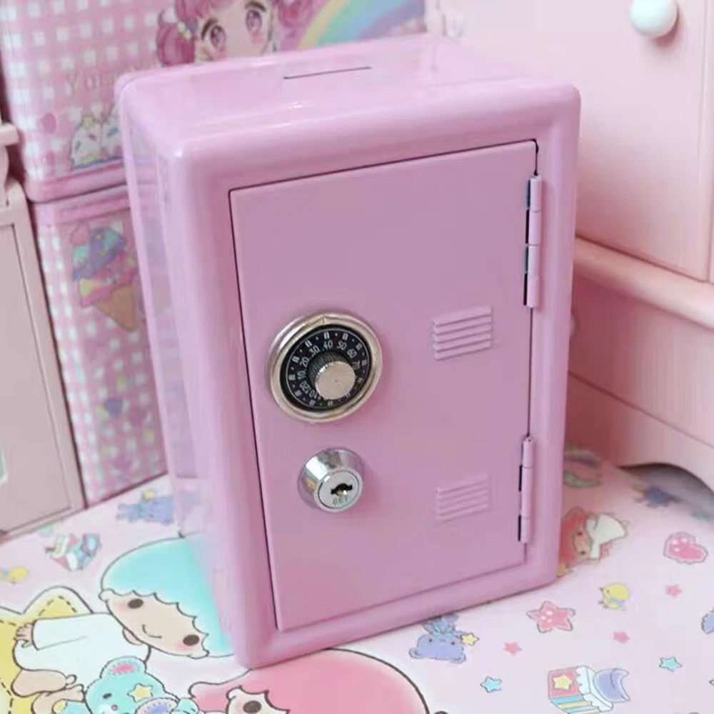 New Safe Box Pink Decorative Savings Box Bank Metal Iron Mini Dormitory Storage Cabinet Money Box Kawaii Girl Gift