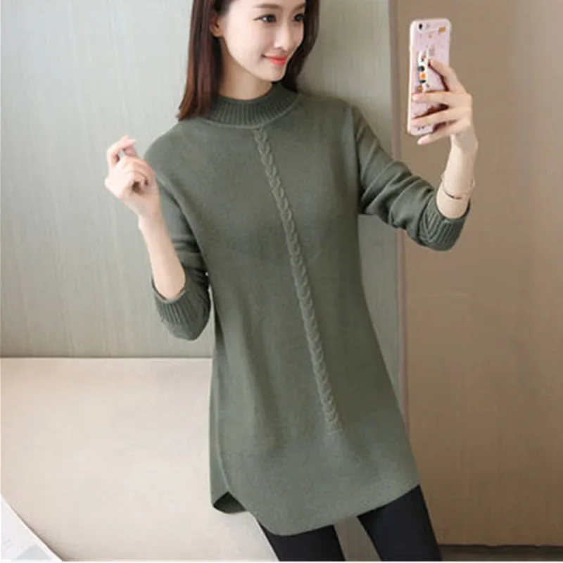 2023 Autumn Winter Long Sweater Knitwear Warm Women\'s Pullover O neck Thicken Plus velvet Female Soft Knit Sweater Femme Top