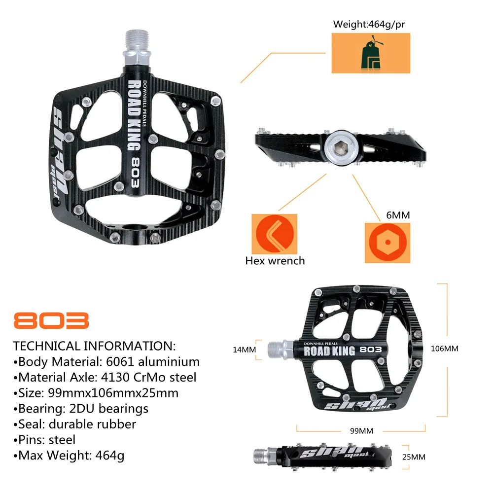 Mountain Bike Sealed Pedals Anodizing CNC Aluminum Body for MTB Road Bicycle 3 Bearing Non-Slip Flat Foot Pedal Part