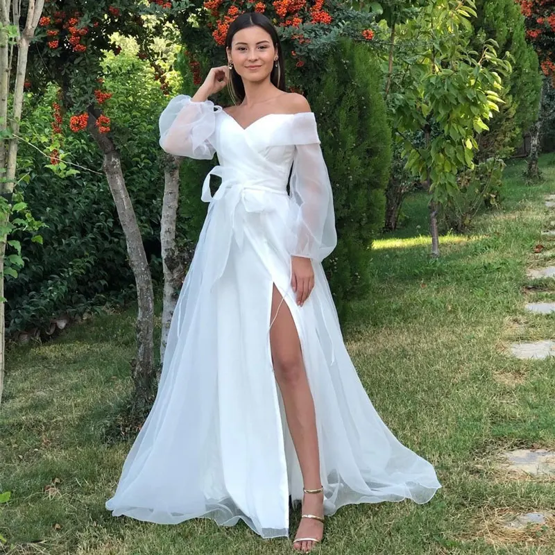 Abiti da sposa a maniche lunghe a sbuffo con spalle scoperte abito da sposa abito da sposa Vestido De Novia 0257