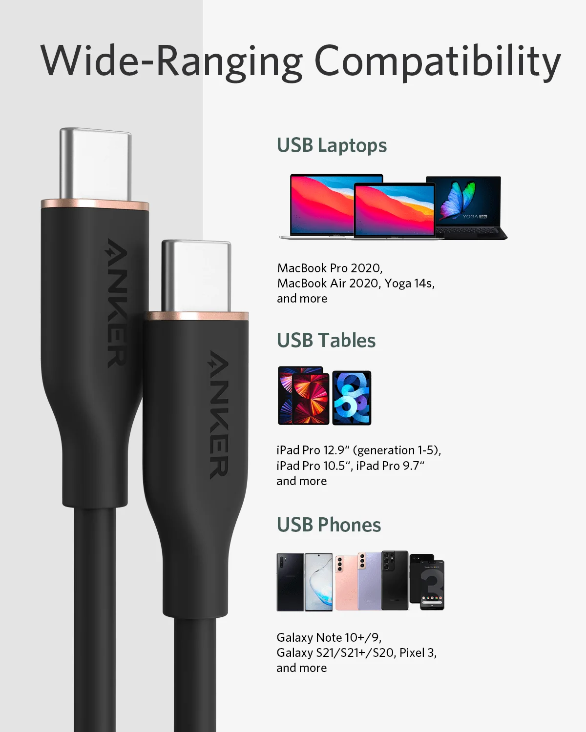 Anker-Cable Usb tipo C Powerline III Flow, 100W, carga rápida, 2,0, para iphone 15/15 pro/14/14 pro, Samsung Galaxy