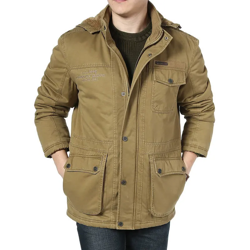 Plus Size 7XL 8XL Winter Jacket Men Cotton Cashmere Parkas men Casual Multi-pockets Hooded Collar Windbreaker Parkas