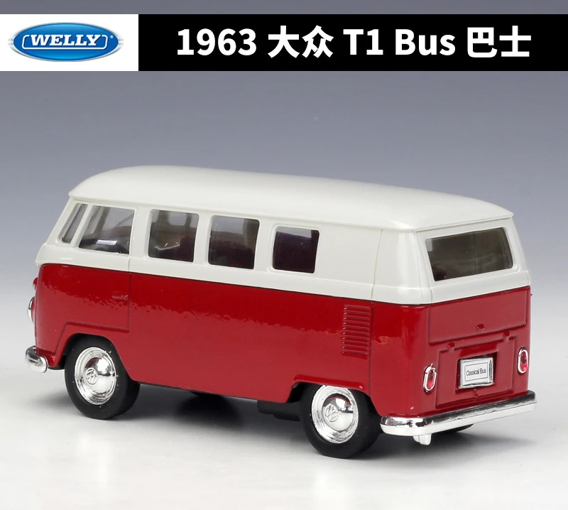 WELLY Diecast 1:36 Car Simulator 1963 Volkswagen T1 Bus Classic Pull Back Car Model Car Metal Alloy Toy Car Kid Gifts Collection