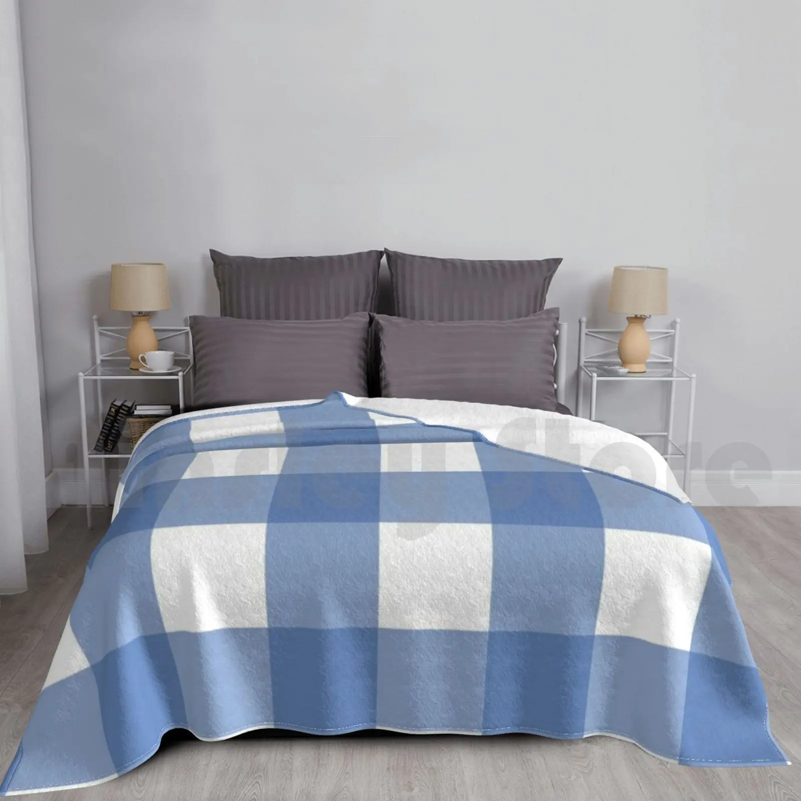 Chambray Blue Buffalo Plaid Blanket Fashion Custom Chambray Blue Buffalo Blue Checkered Blue And White