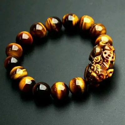 

Feng Shui 12mm Yellow Tiger's Eye Stone Pi Yao /Pi Xiu Bracelet For Wealth Luck