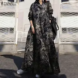 ZANZEA 2023 Casual Long Sleeve Button Vestidos Oversized Vintage Printed Maxi Dress Women's Autumn Shirt Dress Female Laple Robe