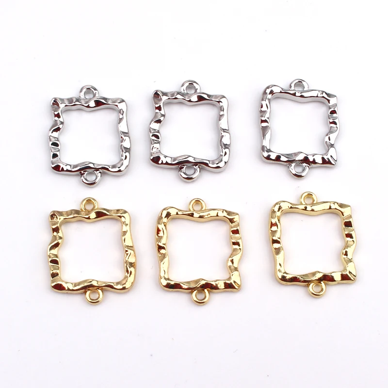 20pcs  Gold Square Bracelet Connector Findings Zina Alloy Charms For Earring Jewelry Make Diy Hollow Bracelets Accessory