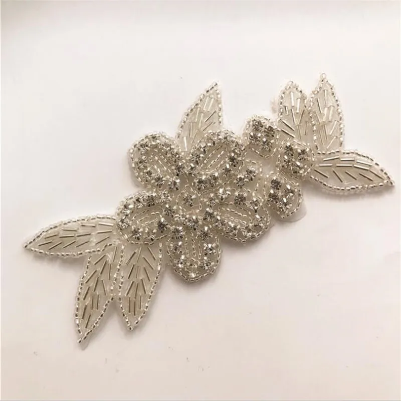 silver flower crystal Rhinestone lace Applique beaded applique Iron on patch for wedding dresses