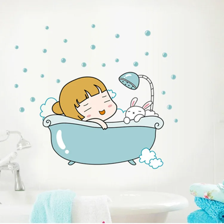 Cartoon Animal Girl Notepaper I Love Bath Fashion Creative Stickers for Bathroom Wall Decoration Small Stickers Kids Gift