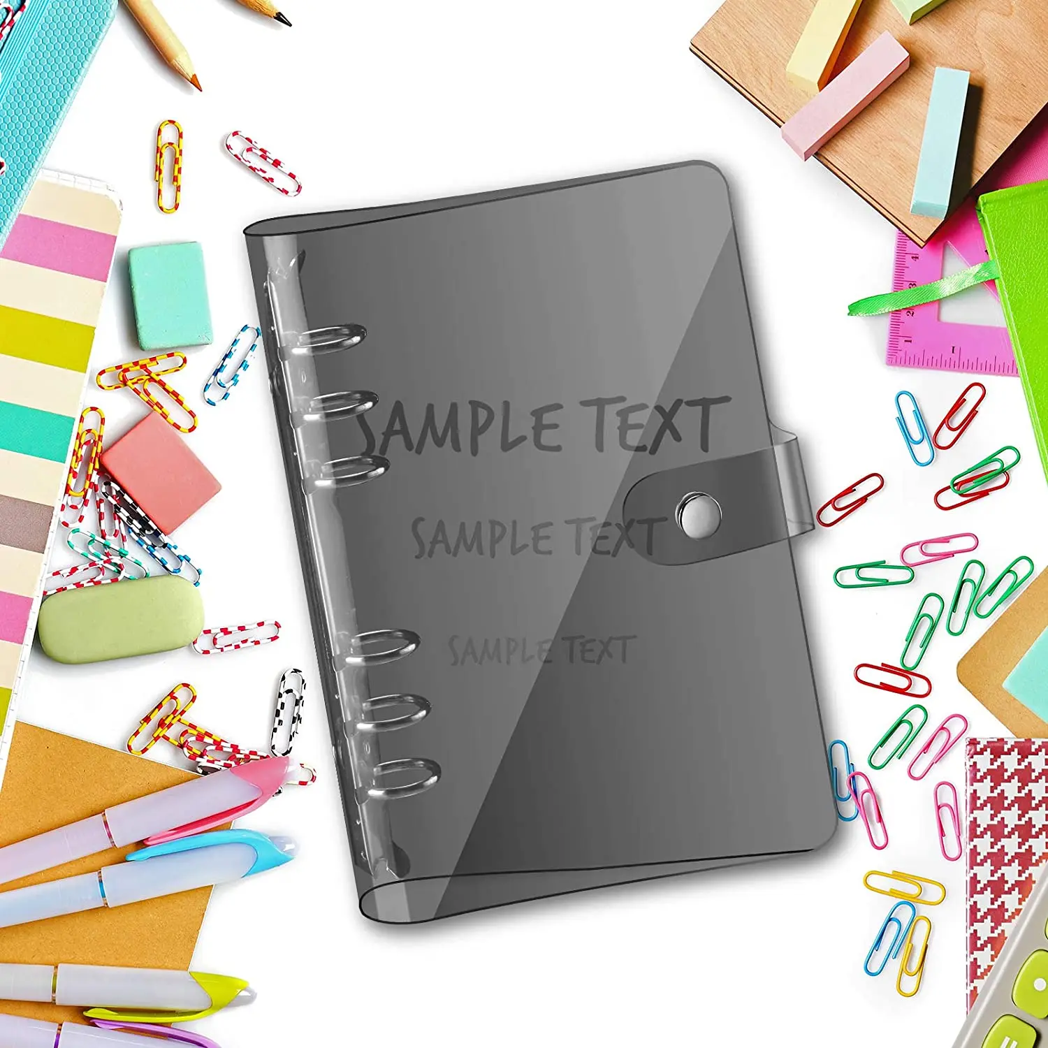 2 Pieces A6 Transparent Soft PVC Binder Cover, Snap Button Closure Folder Notebook Round Ring Clear Binder Cover Protector