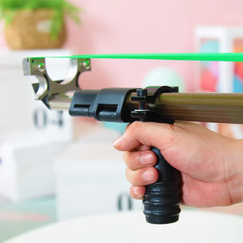 

Outdoor Hunting Aluminum Alloy Slingshot, Long Version Flat Leather Straight Rod, Retractable with Green Laser Trigger