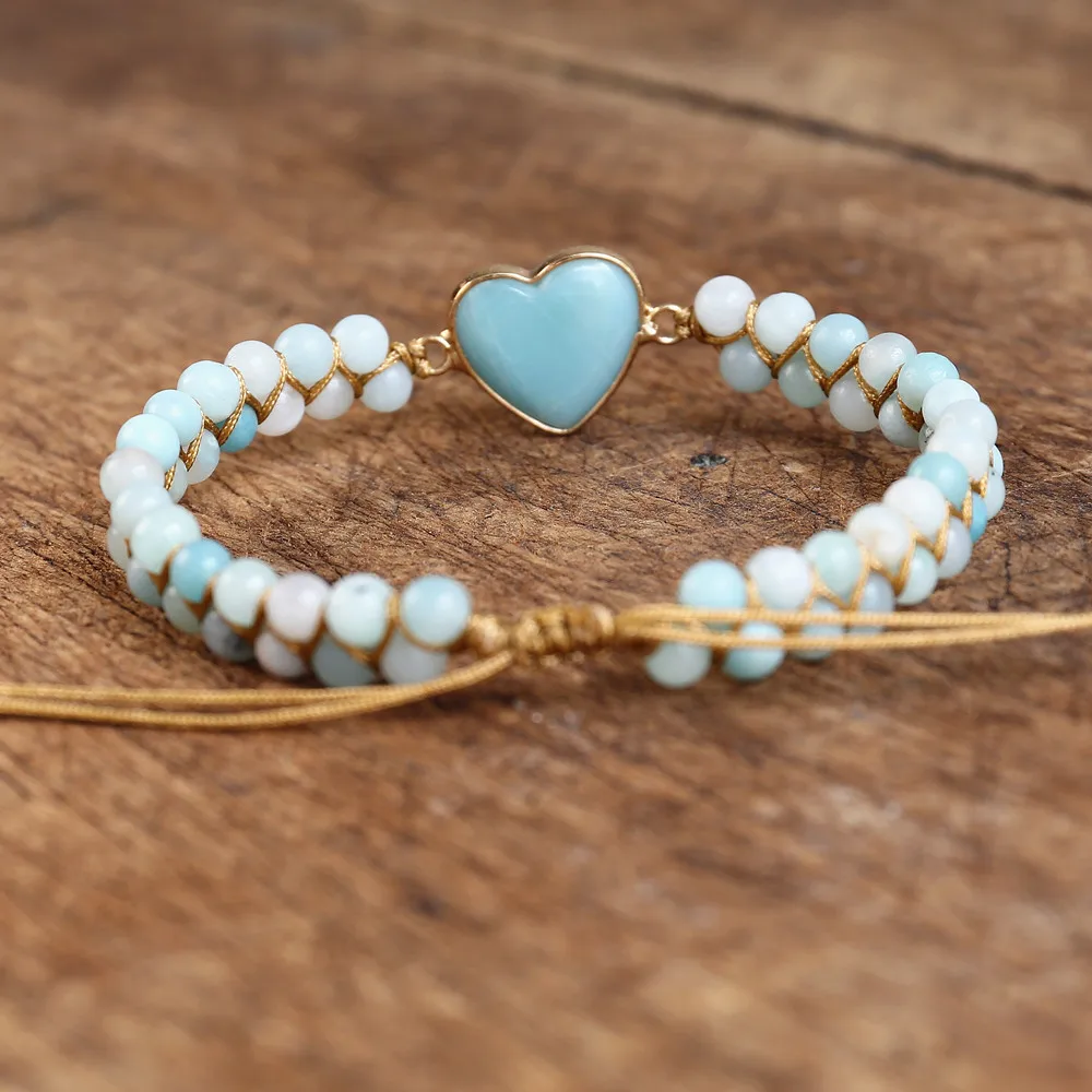 Amazonita-pulsera de macramé trenzada con forma de corazón para mujer, brazalete con dijes, joyería hecha a mano, envío directo