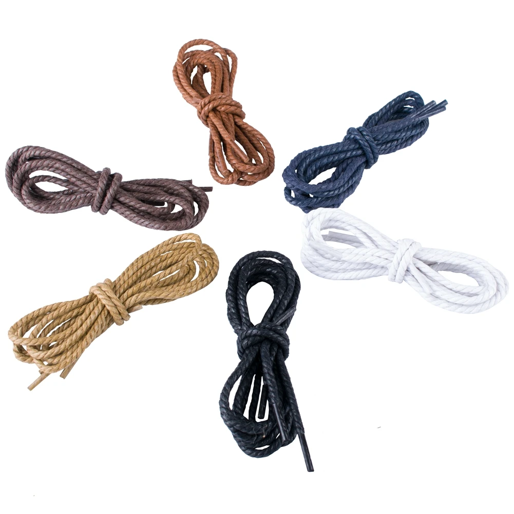 

Hot Selling Round Twisted Waxed Shoelaces Wax Coating Cotton Shoe Laces Waterproof 90 CM