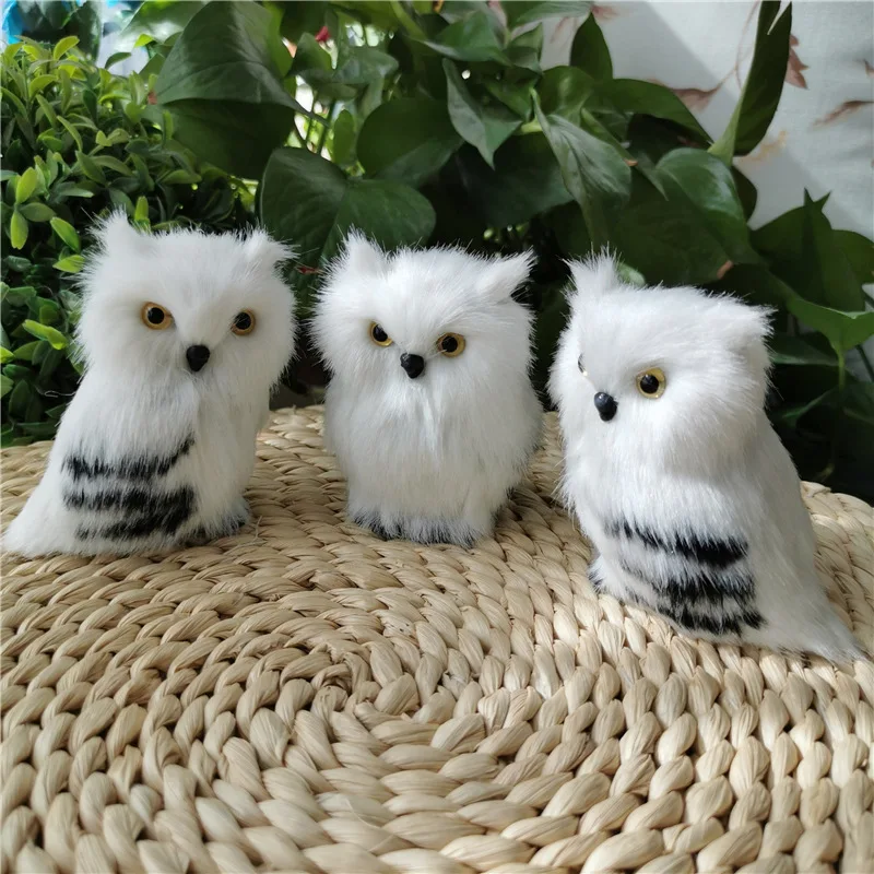 3 шт. в комплекте, милые модели совы в реальном времени, пластиковые и меховые куклы с белой совой, украшение для дома, подарок около 6x6x9 см xf2685