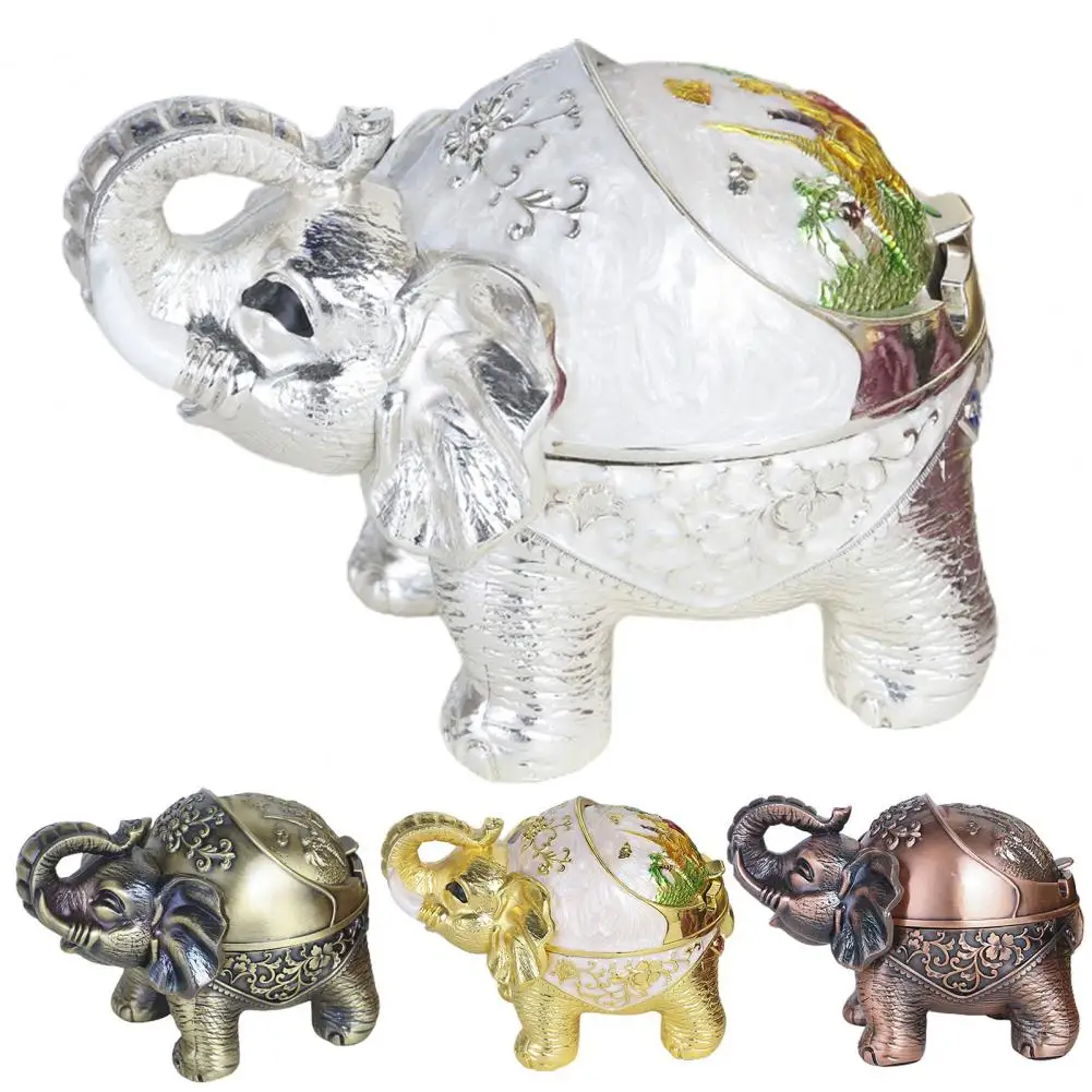 Elephant Shape  Retro Animal Windproof Ashtray Alloy Ash Container Semi-closed   for Living Room