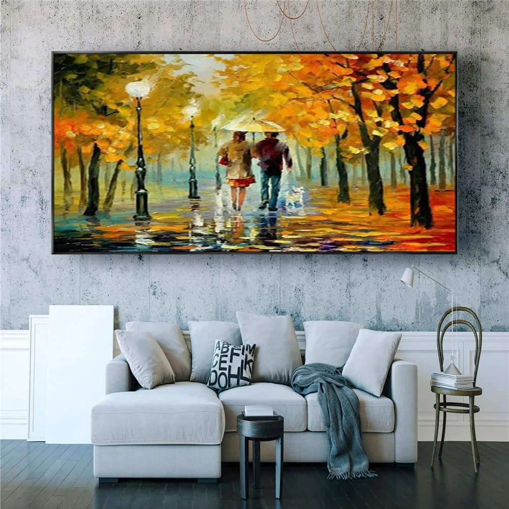 Modern Home Decor Wall Art Pictures Hand-Painted Oil Painting Knife Poster Street Scene Wood Lovers On Canvas Trim Living Room