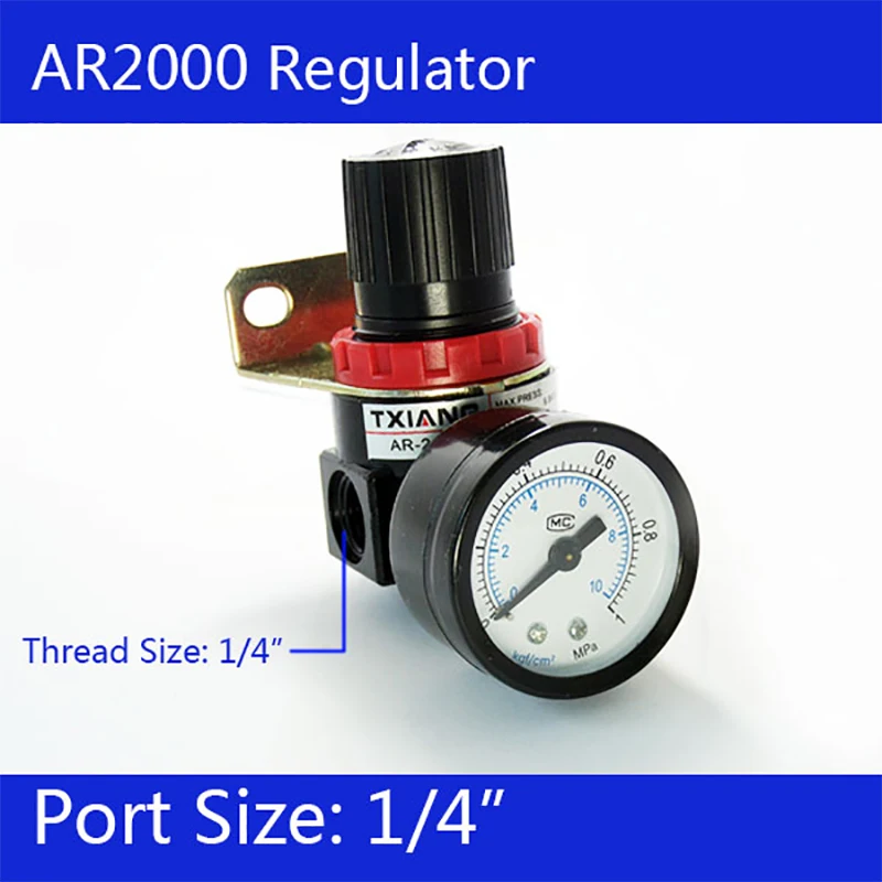 AR2000 G1/4\'\' Air Control Compressor Pressure Relief Regulator Valve with Fitting Gauge and Bracket