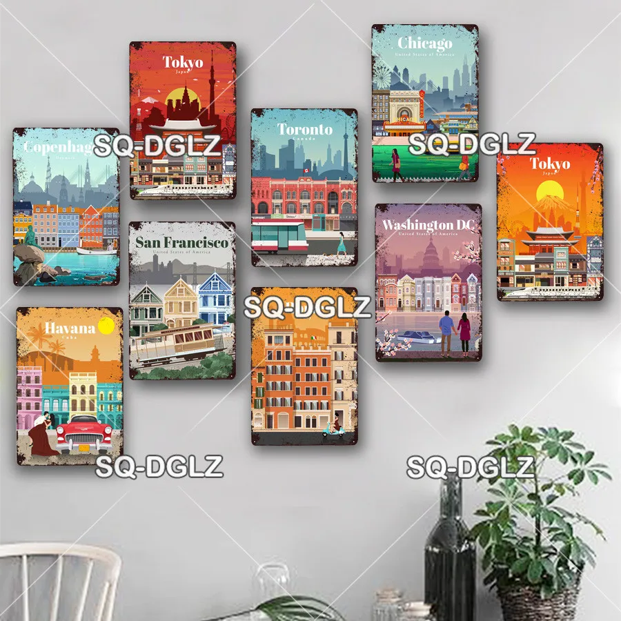 [SQ-DGLZ]America City Metal Sign Vintage Plaque Plate Decor For Pub Bar Wall Decor Tin Sign Chicago/Melbourne/Birmingham Poster