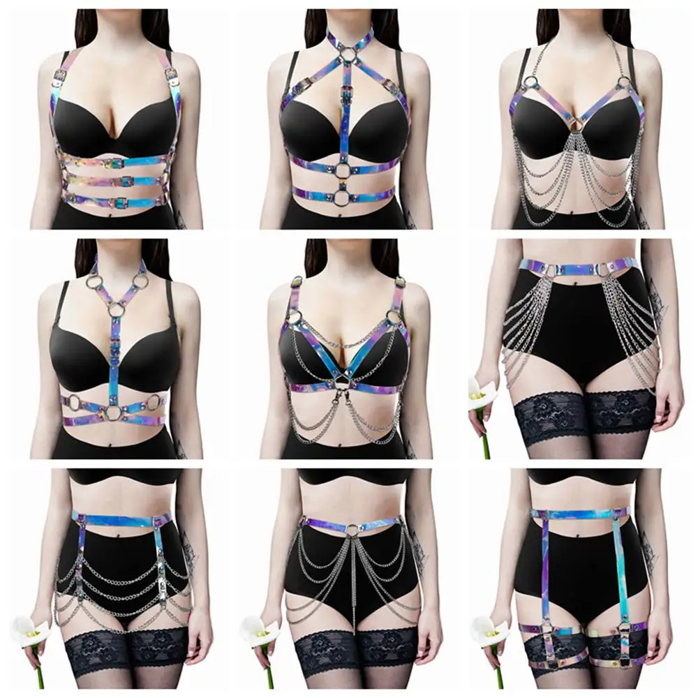 

Fashion Harness Erotic Belt Laser Colorful Women's Underwear Corset Gothic Clothes Chain Accessories Pole Dance Rave Outfit