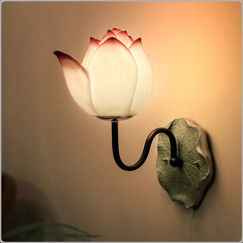 

Modern New Chinese Creative Wall Lamp Living Room Bedroom Bedside Lamp Aisle Corridor Stair Light Art Lotus Mirror Headlight