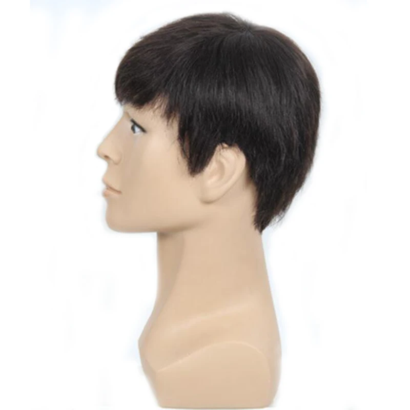 Gres Natural Straight Men Short Wigs High Temperature Fiber Black Male Synthetic Hairpieces Machine Made for the Business Man