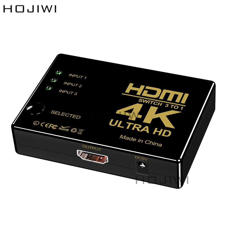 

HOJIWI 3 in 1 out HDMI Switch HDMI-Compatible 4K Switcher Splitter1080P with IR Remote Controller for DVD HDTV Xbox PS4 AC02