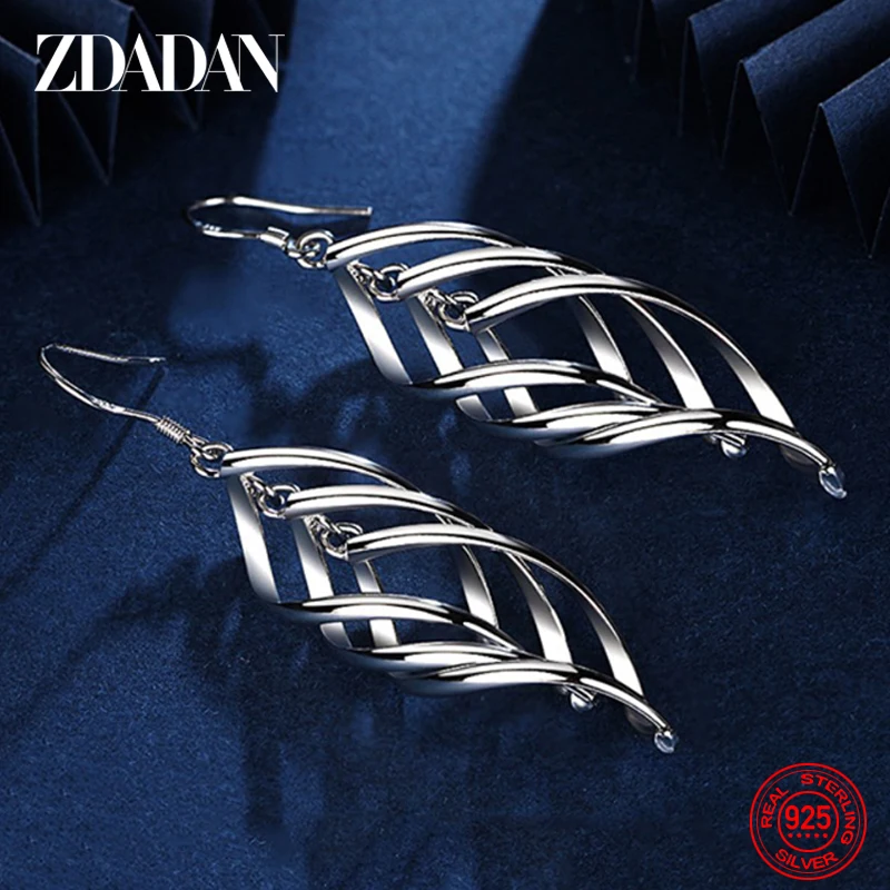 ZDADAN 925 Sterling Silver Long Tassel Multi layer Twisted Wave Earrings for Women Drop Earrings Fashion jewelry Accessories