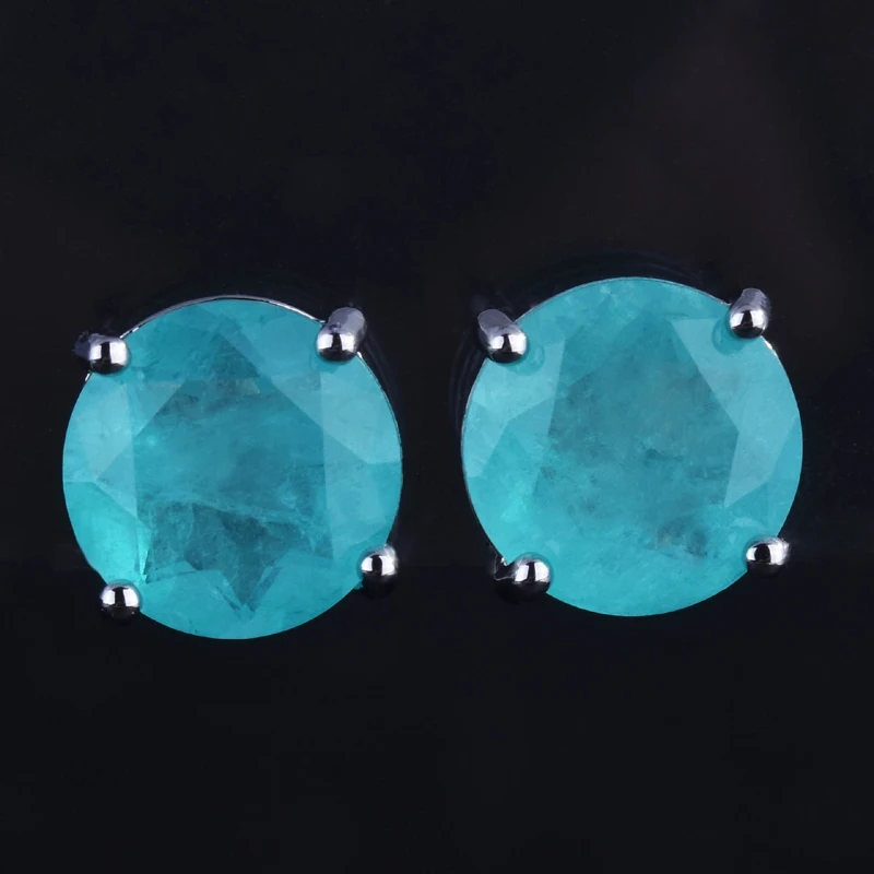 925 Sterling Silver Earrings 10*10mm Paraiba Tourmaline Gemstone Round Stud Earrings Jewelry For Women Jewelry Anniversary Gift