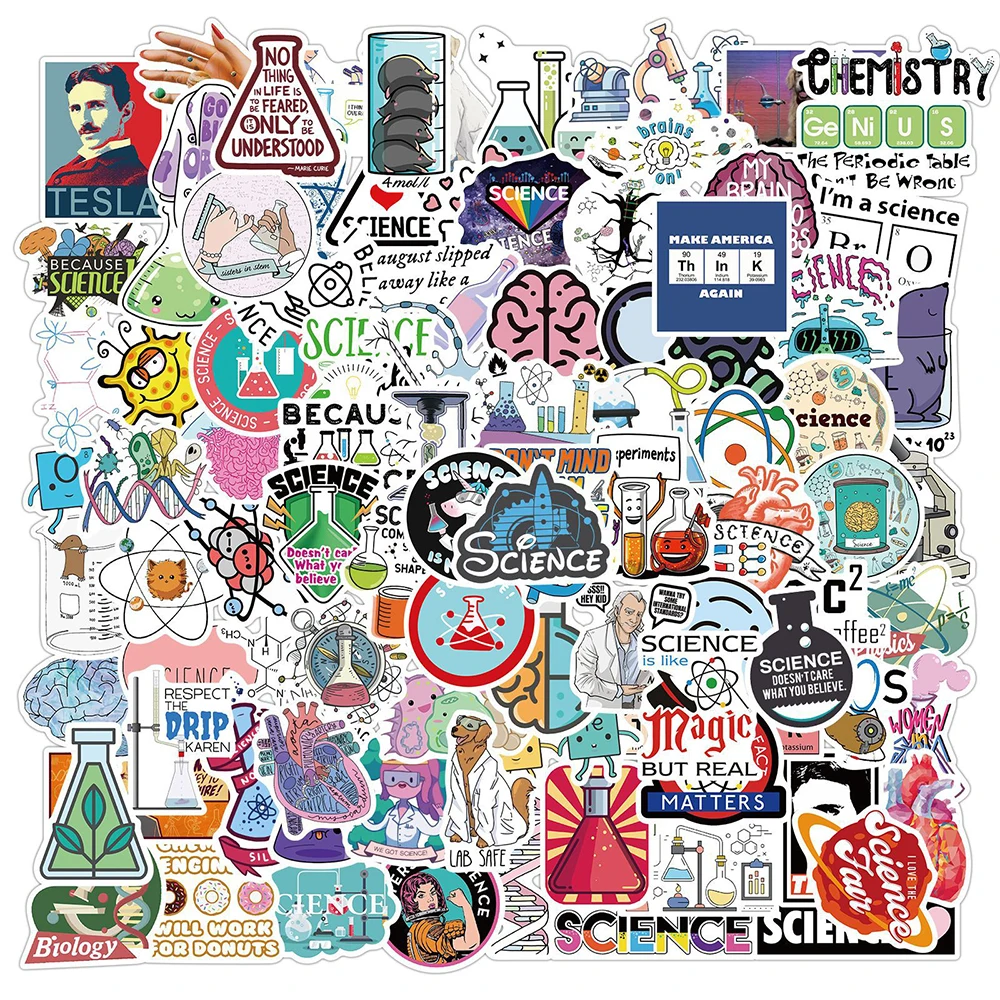 10/50/100PCS Science Physics Chemistry Lab Stickers Laptop Guitar Luggage Waterproof Graffiti Sticker Decal Kid Classic Toys