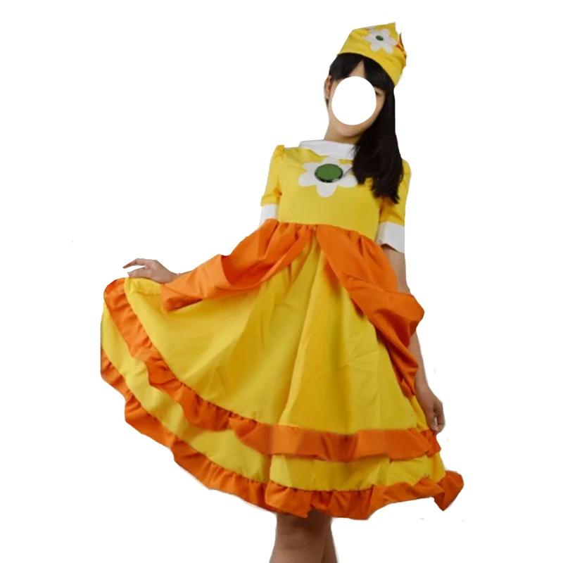 Princesa Daisy Cosplay Costume para Mulheres, Traje de Halloween, Vestido adulto, Qualidade superior, Custom Made, 11