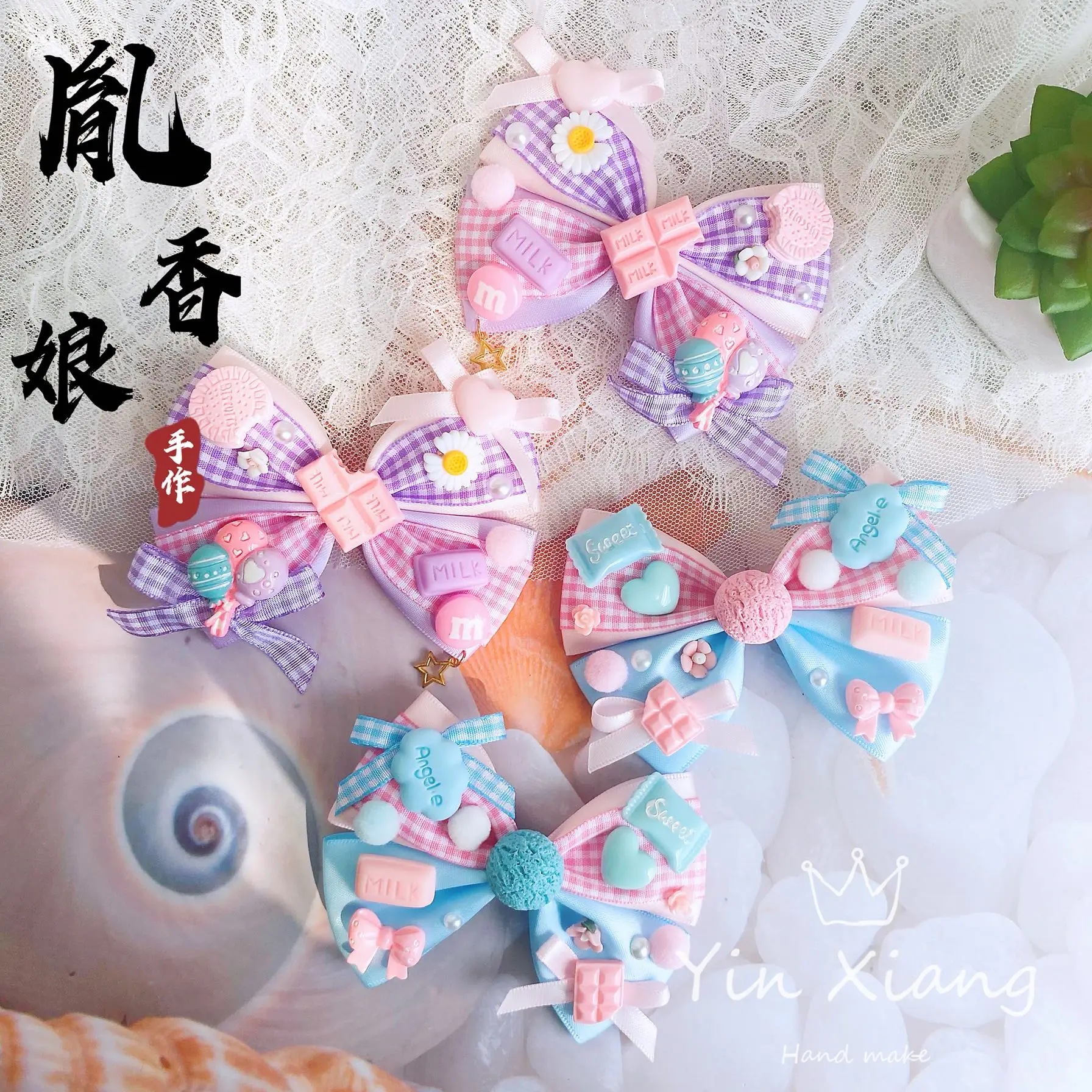 Sweet yi lolita small objects lo niang lolita edge clip powder blue bowknot hairpin black Sweet belonged to meters hairpin