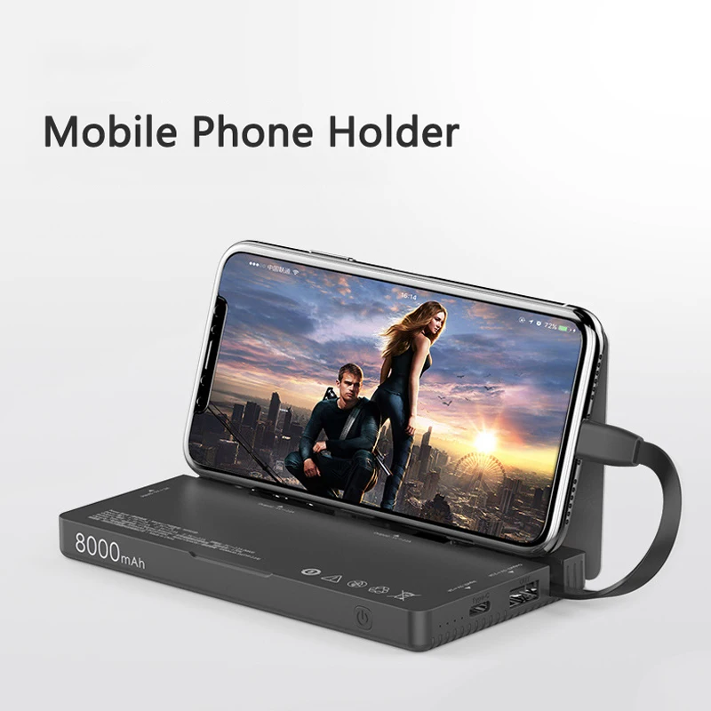 Power Bank, 8000mAh, chargeur rapide, 3 pièces, avec câble intégré, pour Samsung S20 iPhone 12 11