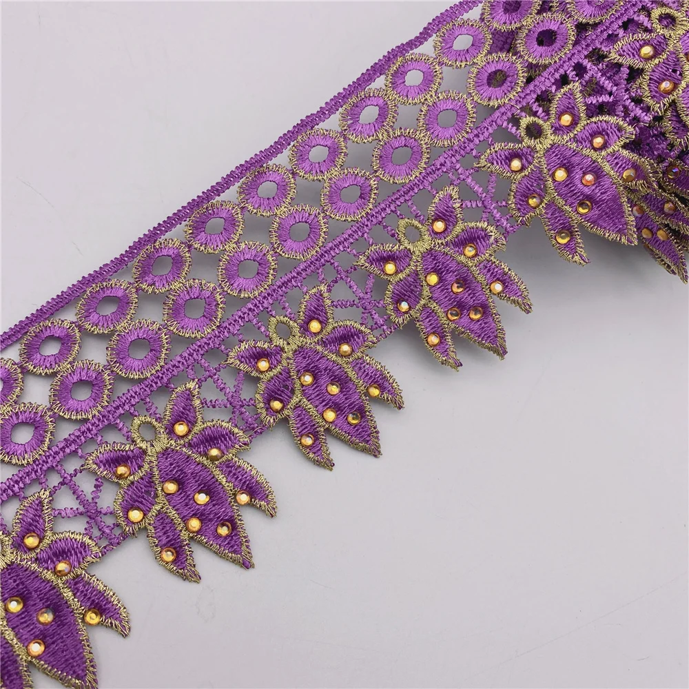 9.5yards African lace trim Metallic Embroidered Motif Lace Wide 8CM