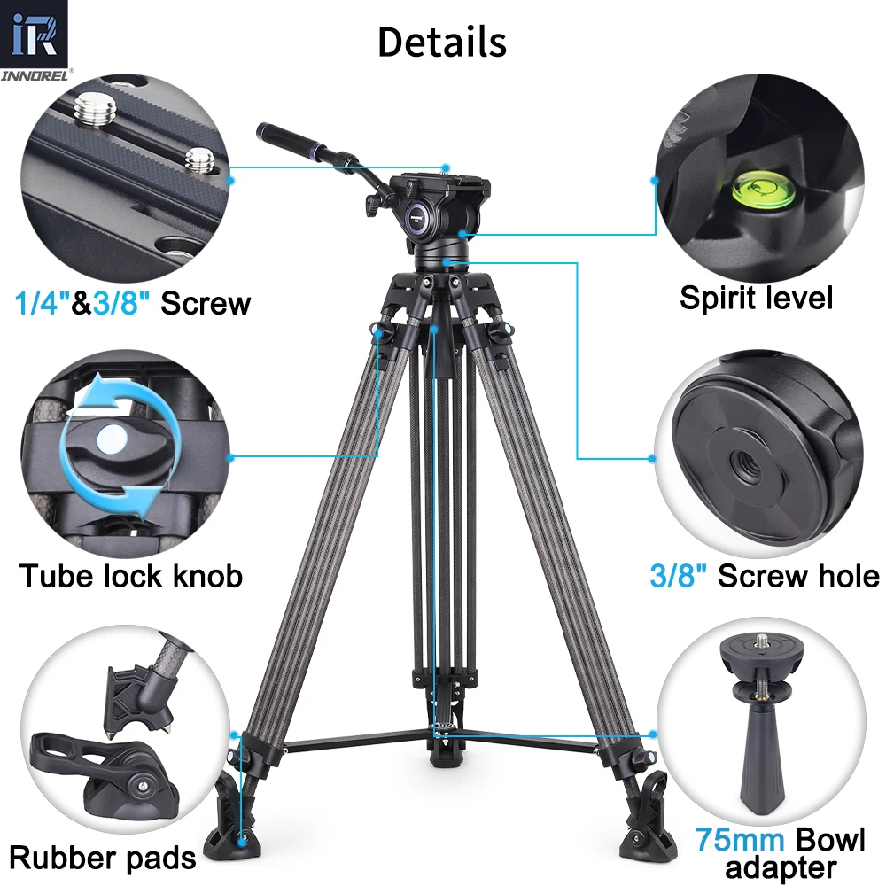 VT80C Professional Carbon Fiber Video 186cm Tripod Hydraulic Fluid Video Head F80 Load 12kg for Camera DSLR Portable Camera