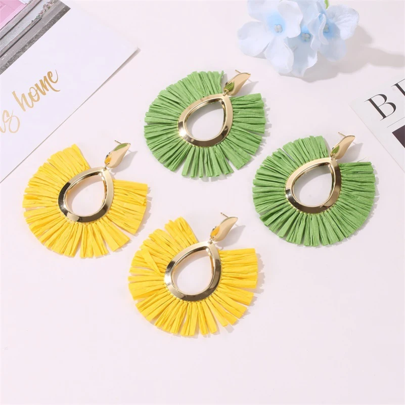 Fashion Hollow Drop Shape Sector Red Green Orange Black Yellow Alloy Paper Drop Earrings Dangle Earrings For Women