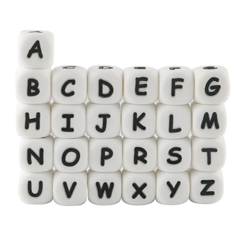 Kovict 100pcs Alphabet English Silicone Letter Beads 12mm For Personalized Pacifier Clips Accessories For Jewelry Making