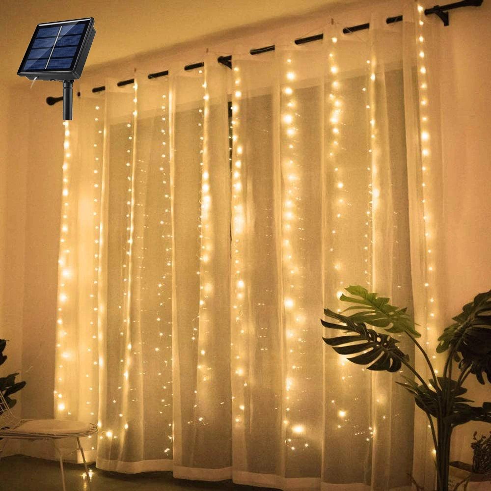 Solar LED Garland Festoon Fairy Curtain String Light Room Decoration Accessories 3Mx2M New Year Christmas Wedding Outdoor Decor