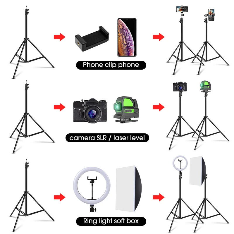 160/200cm Tripod for Phone and Camera Led Light Vlog Tripods with Phone Holder Photography Selfie Stick Floor-Standing Tripod