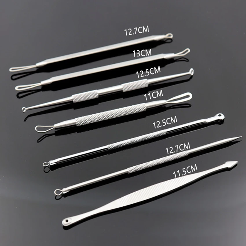 Kit de herramientas de belleza para mujer, Extractor de acné y espinillas, pinzas para el cuidado Facial, acero inoxidable, 7 unids/set