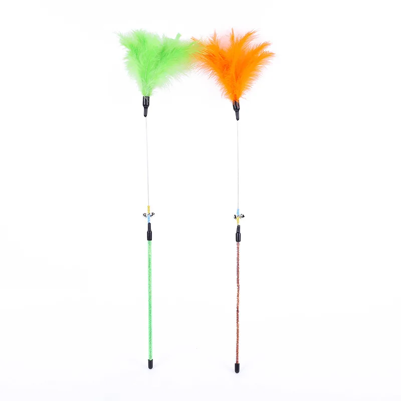 5 stücke Lustige Kätzchen Katze Teaser Interaktive Spielzeug Stange mit Glocke und Feder Spielzeug Für Haustier Katzen Stick Draht Chaser Zauberstab spielzeug Zufällige Farbe – Detail 20