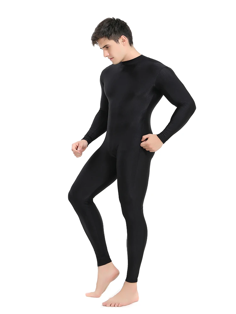 Speerise Mens Black Turtleneck Spandex Long Sleeve Unitard Unisex Full Length Ballet Bodysuit Footless Dancewear Costum