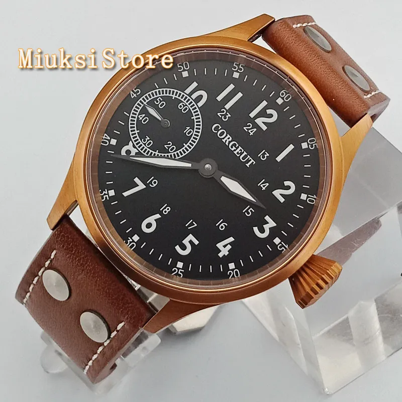 

Fashion classic man mechanical watch Corgeut 43mm bronze plated case sapphire glass 6497 hand winding mens watch 2635