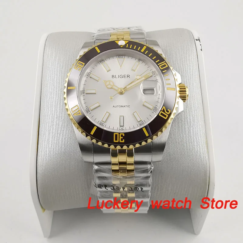 40 Mm Bliger Luxe Horloge Witte Wijzerplaat Lichtgevende; Saphire Glas; Roestvrij Stalen Band Mannen Automatische Mechanische Watches-BA216