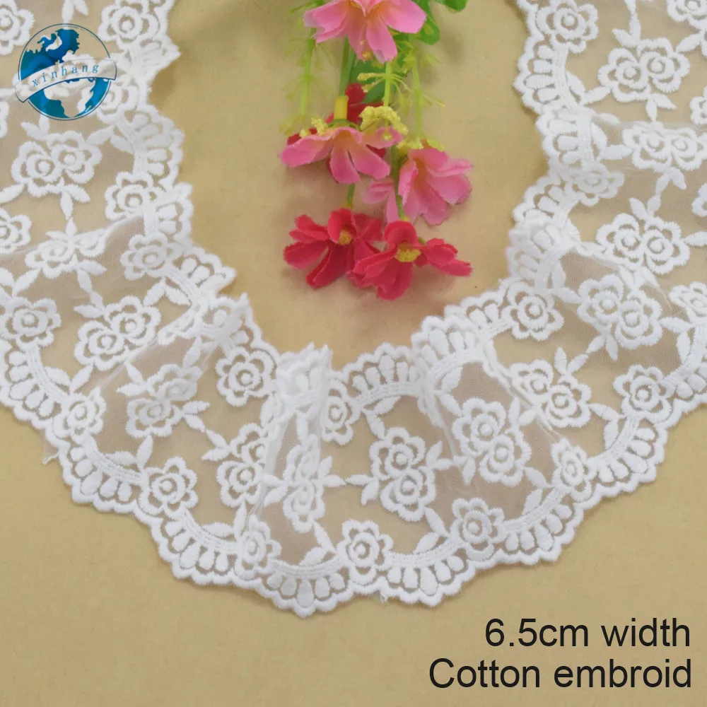 6.5cm Wide Cotton Embroidery Lace Sewing Ribbon Guipure Trim Wedding Decoration DIY Dolls Colthes Accessories Lace Edge#4001