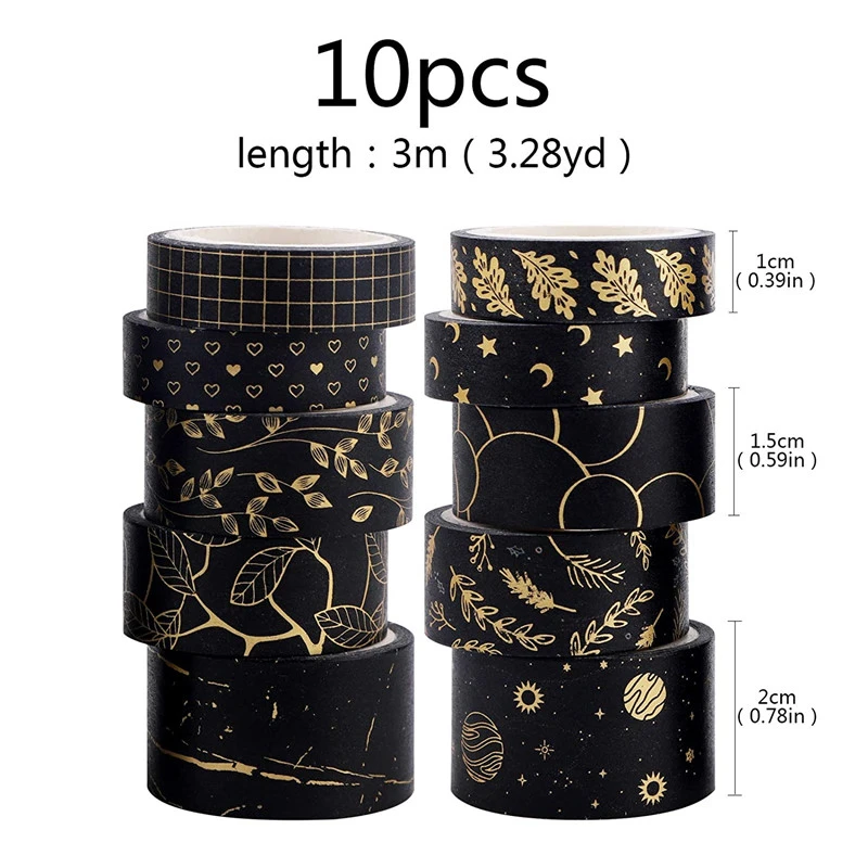 10 Rolls Washi Tape Set In Gift Box Package Decorative Masking Tapes with 0.39/0.59/0.78inch Ideal for DIY Arts Crafts Planner