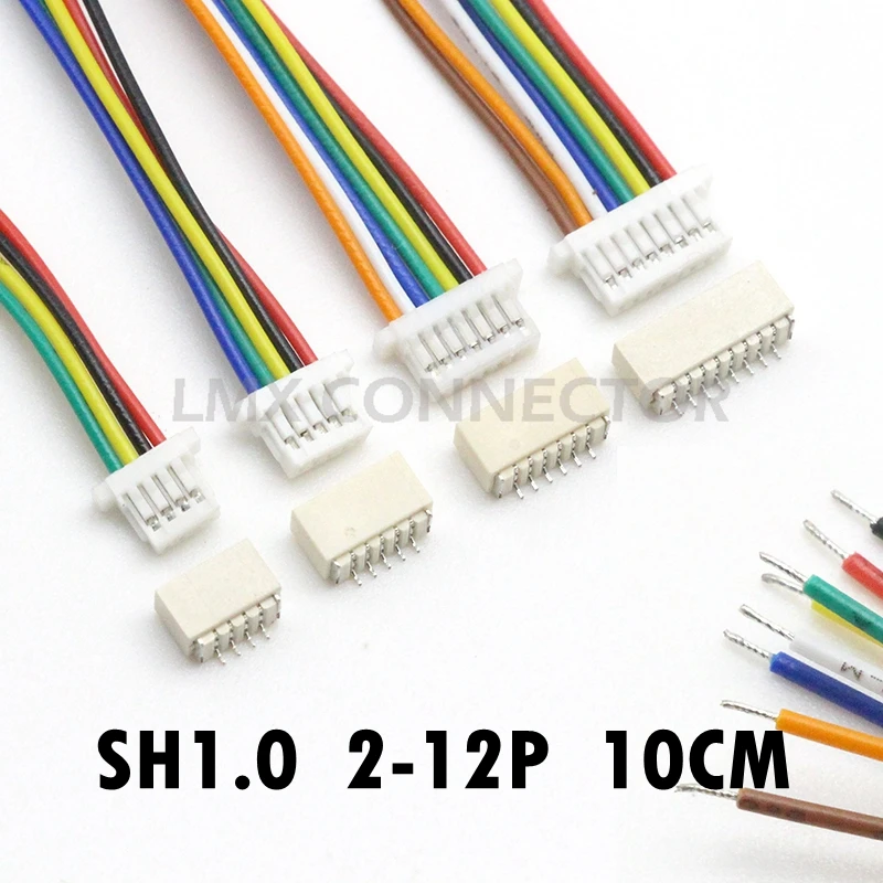 10 sets JST SH 1.0mm Connector with Cable SMD Horizontal Male Socket 28AWG 10cm 2P 3P 4P 5P 6P 7P 8P 9P 10P 11P 12 Pin