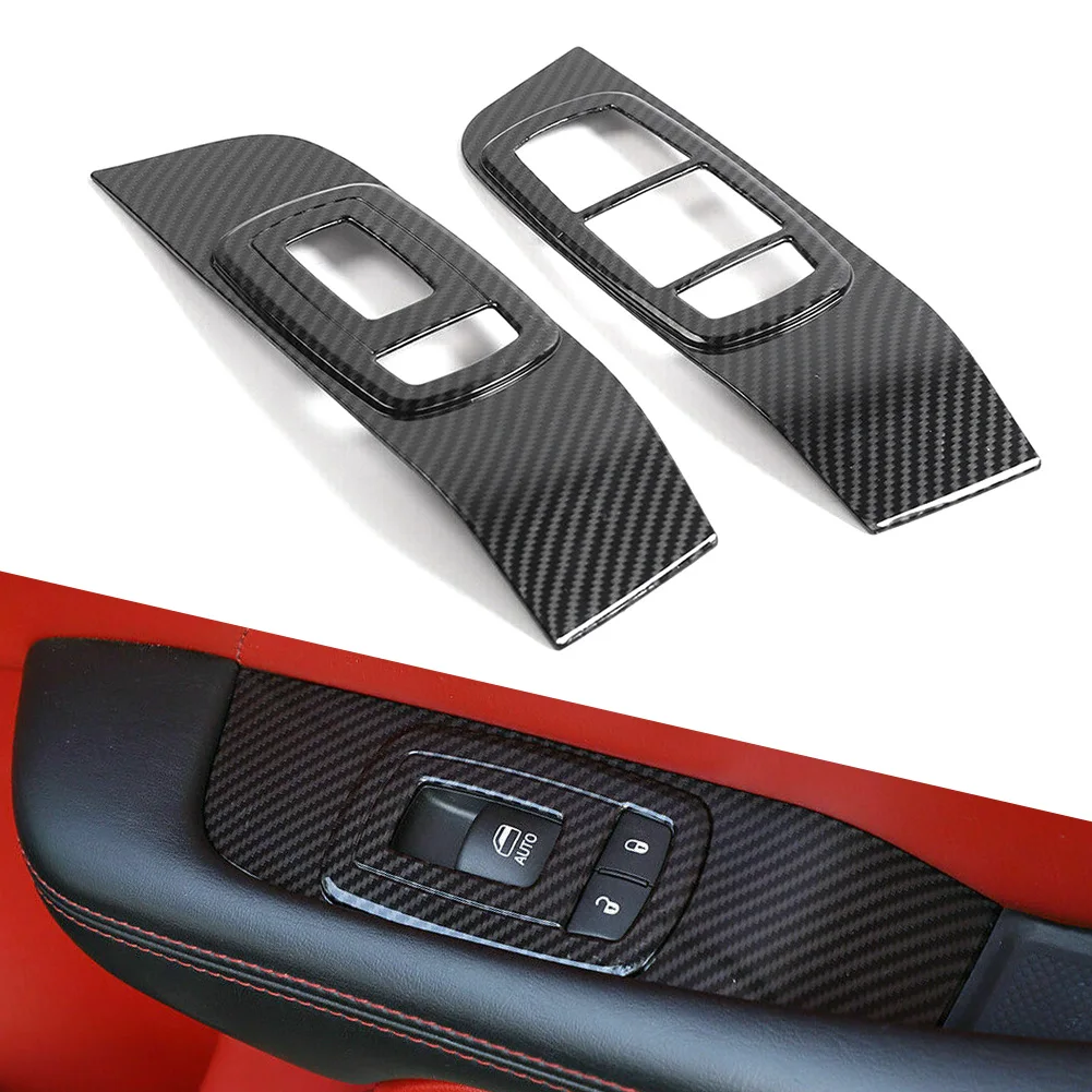 For Dodge Challenger 2015-2019 Car Inner Door Window Lift Button Trim Cover Carbon Fiber Styling ABS Decoration Left Driver ONLY