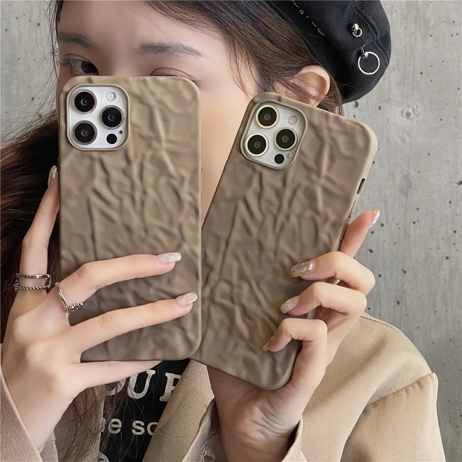 3D Origami Pattern Army Green Beige Wrinkled Shockproof Case for iPhone 16 15 14 13 12 11 Pro XS MAX XR X 7 8 Plus Cover Women